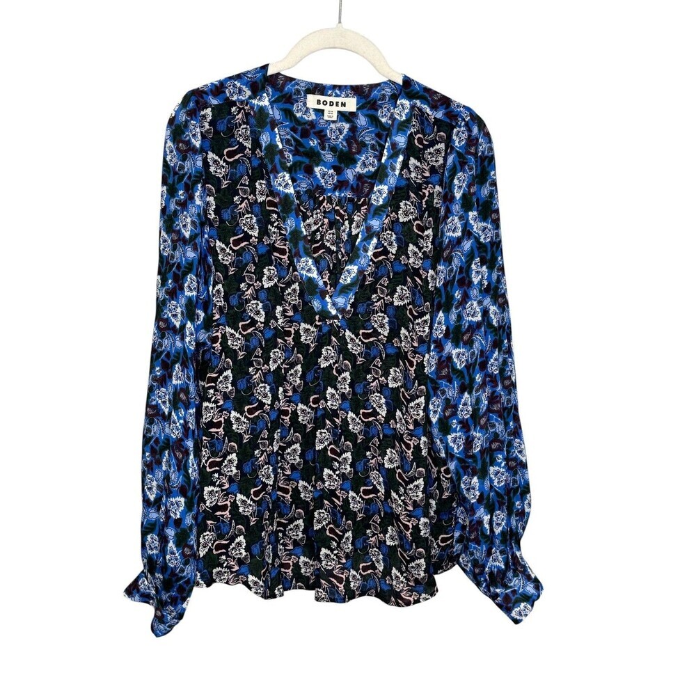 Boden Blouse Womens 12 Multicolor Floral V Neck Long Sleeve Top Boho Sheer